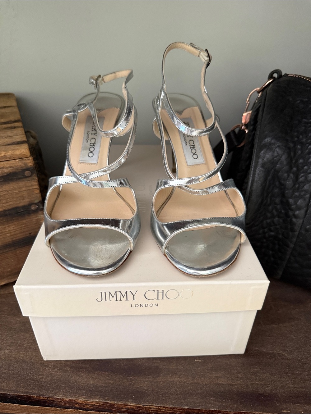 Jimmy Choo Silver Metallic Paxton Strappy Heels